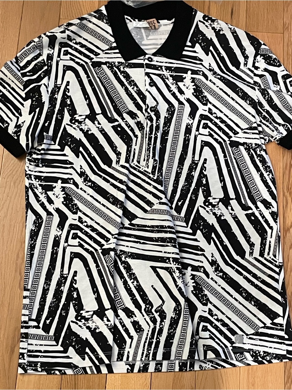 Versace Black and White Geometric Print Polo